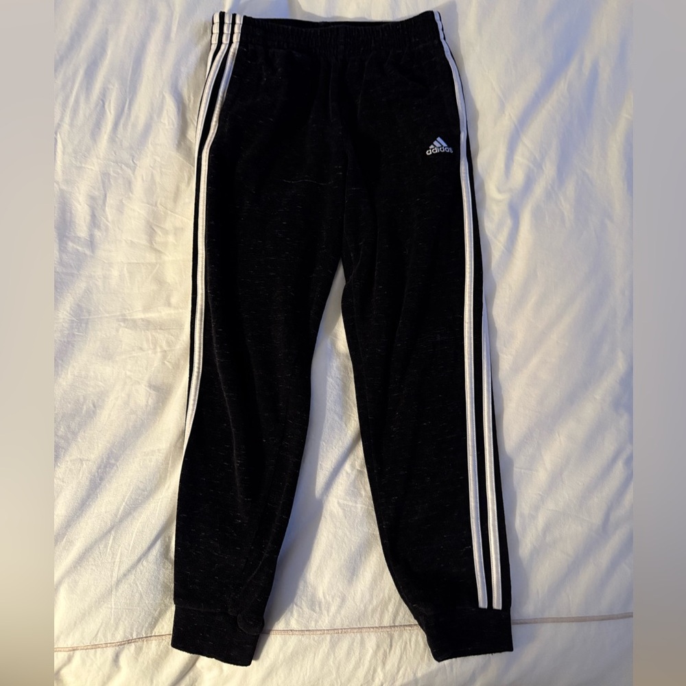 Adidas Kids Black Joggers with White Stripes